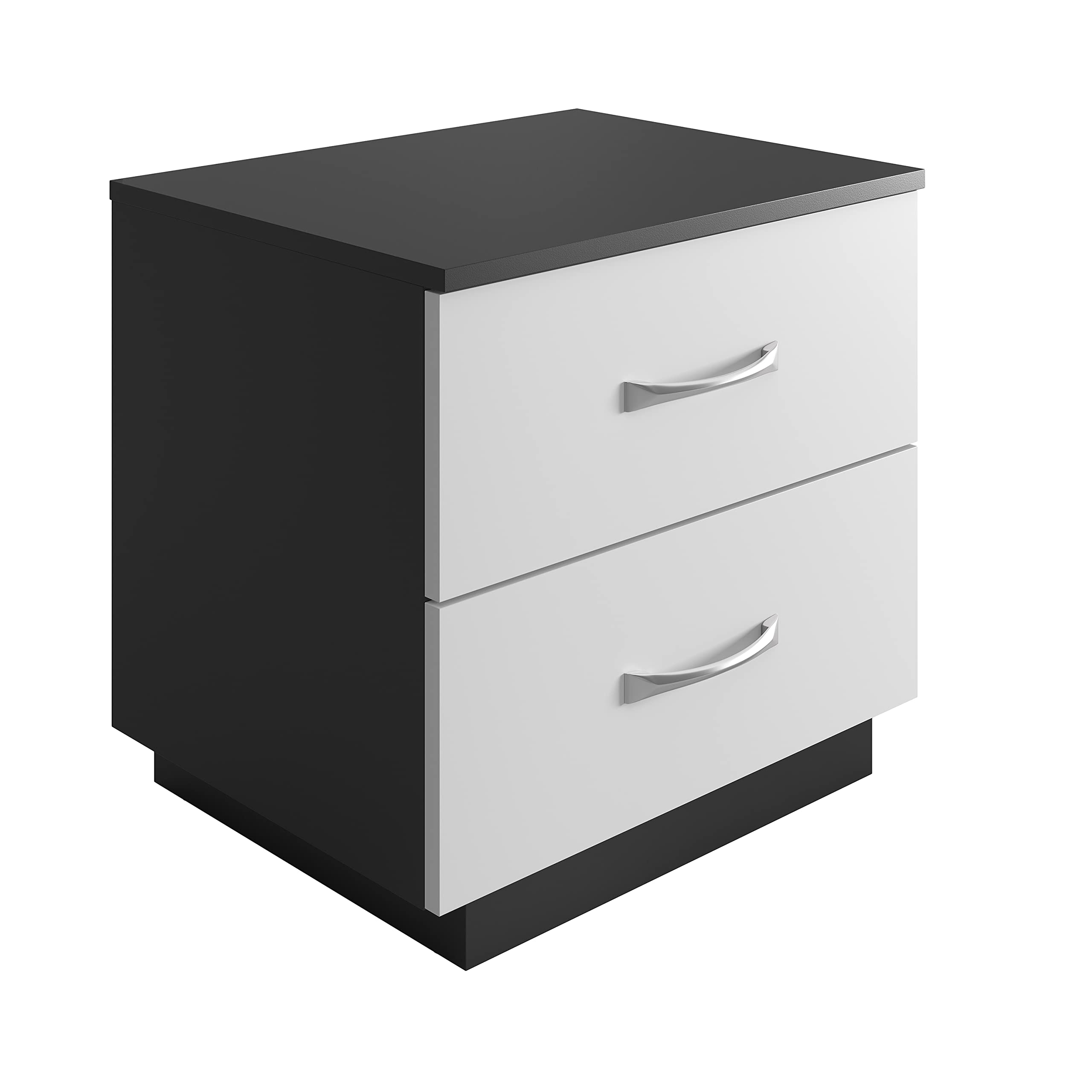 Boyd Sleep Bedroom Nightstand Bedside Table: Hamilton Two Drawer Storage With Pedestal Base, Black/White